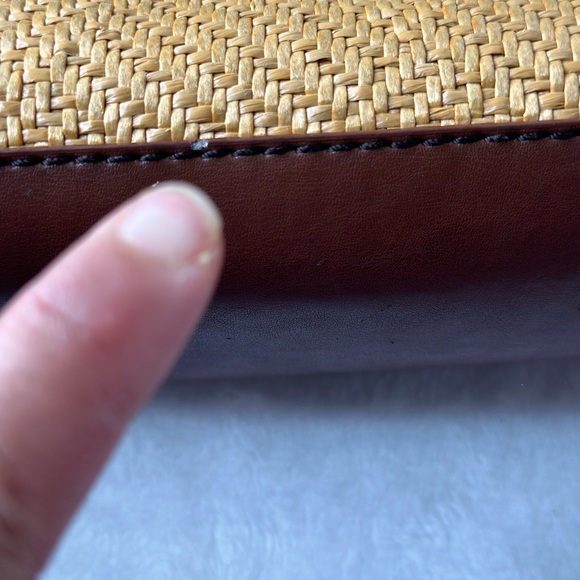 Francesco Biasia Beige Straw Brown Faux Leather Purse Shoulder Bag Satchel Tote - Picture 9 of 14